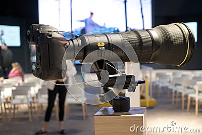 Nikon cameras and photo-shoot booth at the Consumer Electronic Show CES 2020 Editorial Stock Photo
