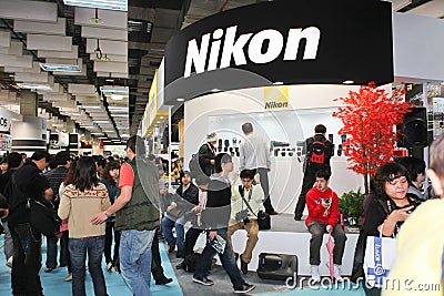 Nikon digital camera at the exhibition Editorial Stock Photo