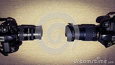 2 Nikon DSLR cameras on plain background Editorial Stock Photo