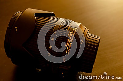Nikon lens 18-105mm VR DX AF-S 67mm Editorial Stock Photo