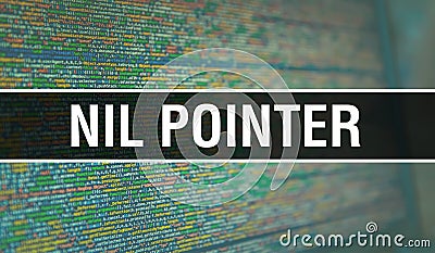 Nil pointer with Binary code digital technology background. Abstract background with program code and Nil pointer. Programming and Stock Photo