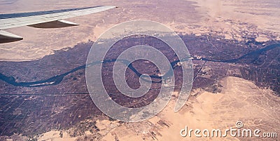 Nile River Valley from an airplane Stock Photo