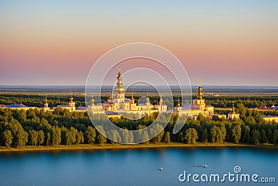 The Nilo-Stolobenskaya desert monastery has temples on a sun. Stock Photo