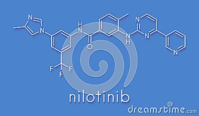 Nilotinib cancer drug molecule tyrosine kinase inhibitor. Skeletal formula. Stock Photo