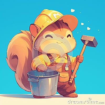 A nimble squirrel sanitation worker cartoon style Vector Illustration