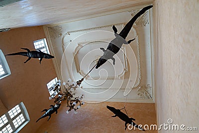 Nimes crocodiles on the main staircase of the town hall of NÃ®mes representing Egypt Stock Photo