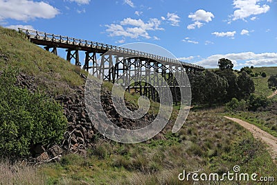 Nimmons Bridge 1889 is the longest timber trestle railway bridge in Victoria, Australia Editorial Stock Photo