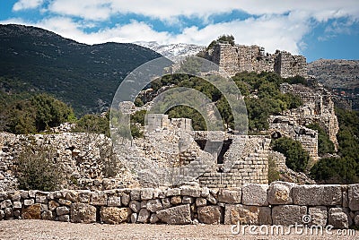 Ruins of the Nimrod Fortress Mivtzar Nimrod, a medieval fortress. Stock Photo