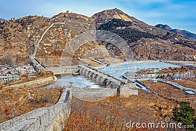 Nine-Arch Bridge on Great China wall Stock Photo