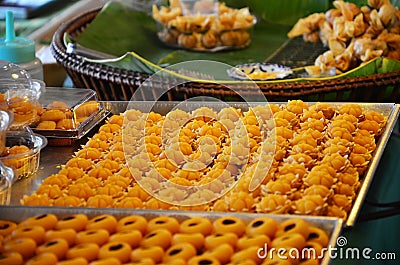 Nine auspicious Thai desserts name JAH MONGKUT Stock Photo