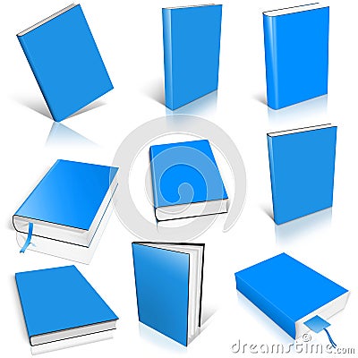 Nine blue light empty book template Stock Photo