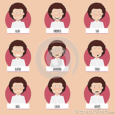 Nine cartoon emotions faces for vector characters. Vector Illustration