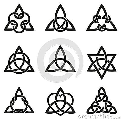 Nine Celtic Triangle Knots Vector Illustration