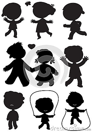 Nine children black silhouettes vector Vector Illustration