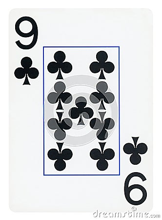 Nine of Clubs playing card - isolated on white Stock Photo