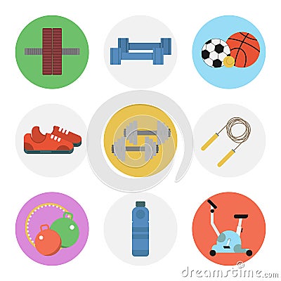 Nine color flat icon set - Fitness Vector Illustration