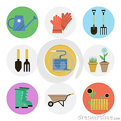 Nine color flat icon set - GARDENING Vector Illustration