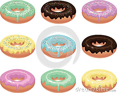Nine colorful donuts. Vector Illustration