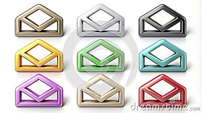 Nine colorful email envelopes represent receiving messages, adding a vibrant touch to communication concepts Stock Photo