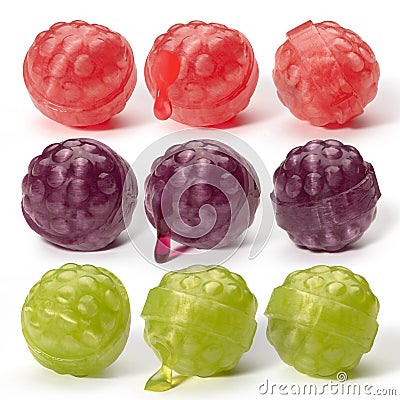 Nine different color balls of caramel Stock Photo