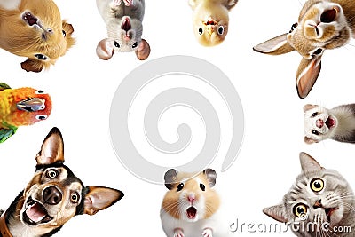 Nine Domestic Funny Surprised Animals Isolated Stock Photo