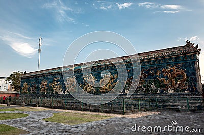 The nine dragon glazed tile wall Editorial Stock Photo