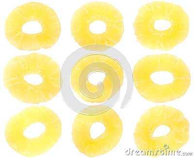 Nine dried pineapples Stock Photo