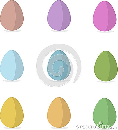 Nine easter egg designs in different colors Vector Illustration