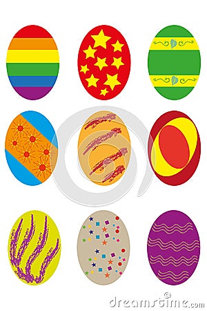 Nine easter eggs Cartoon Illustration