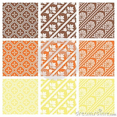 Nine elegant textile or wallpaper pattern Vector Illustration