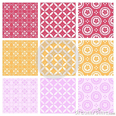 Nine elegant textile or wallpaper pattern Vector Illustration