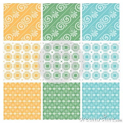 Nine elegant textile or wallpaper pattern Vector Illustration