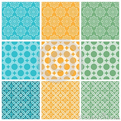 Nine elegant textile or wallpaper pattern Vector Illustration