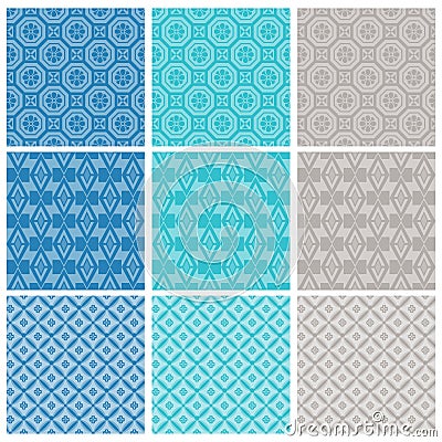 Nine elegant textile or wallpaper pattern Vector Illustration