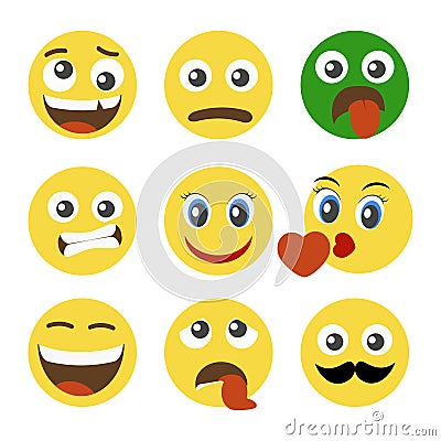 Nine emoticons on white Vector Illustration