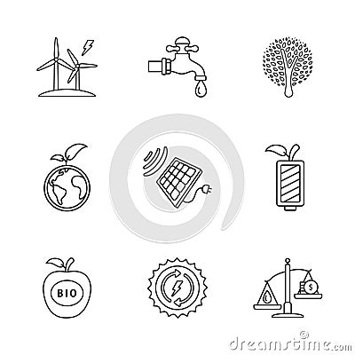 Nine flat eco icons Vector Illustration