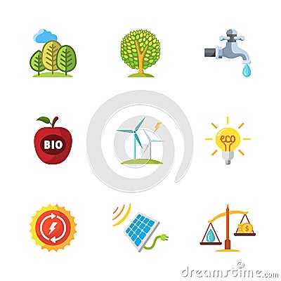 Nine flat eco icons Vector Illustration