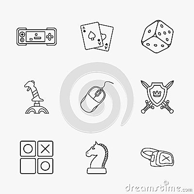 Nine flat game icons Vector Illustration