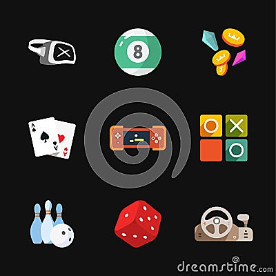 Nine flat game icons Vector Illustration
