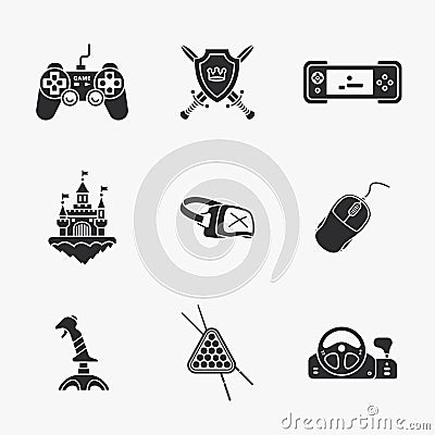 Nine flat game icons Vector Illustration