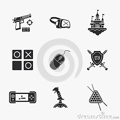 Nine flat game icons Vector Illustration