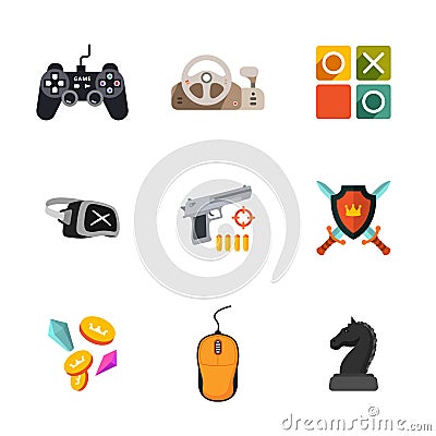 Nine flat game icons Vector Illustration