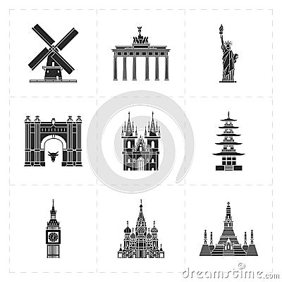 Nine flat landmark icons Vector Illustration