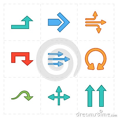 Nine flat modern arrows Vector Illustration