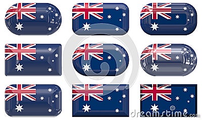 Nine glass buttons of the Flag of Australia Stock Photo