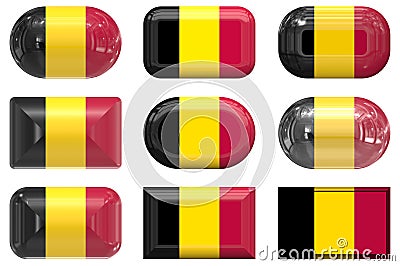 Nine glass buttons of the Flag of Belgium Stock Photo