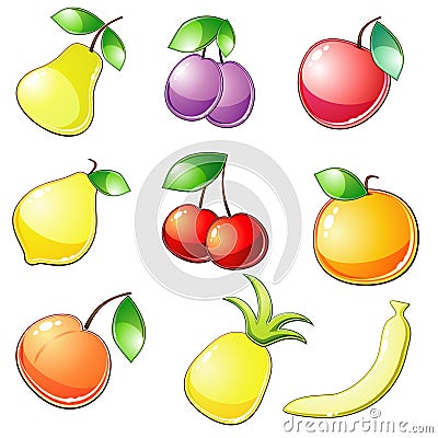 Nine glossy fruit icons Vector Illustration