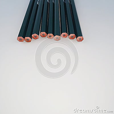 Nine wood pencils in group Stock Photo