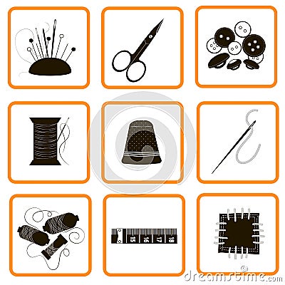 Nine icons different adaptations for sewing and an embroidery Vector Illustration