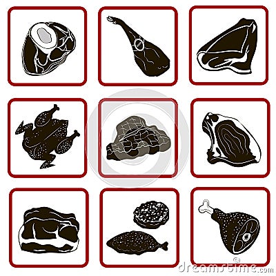 Nine icons meat different Vector Illustration